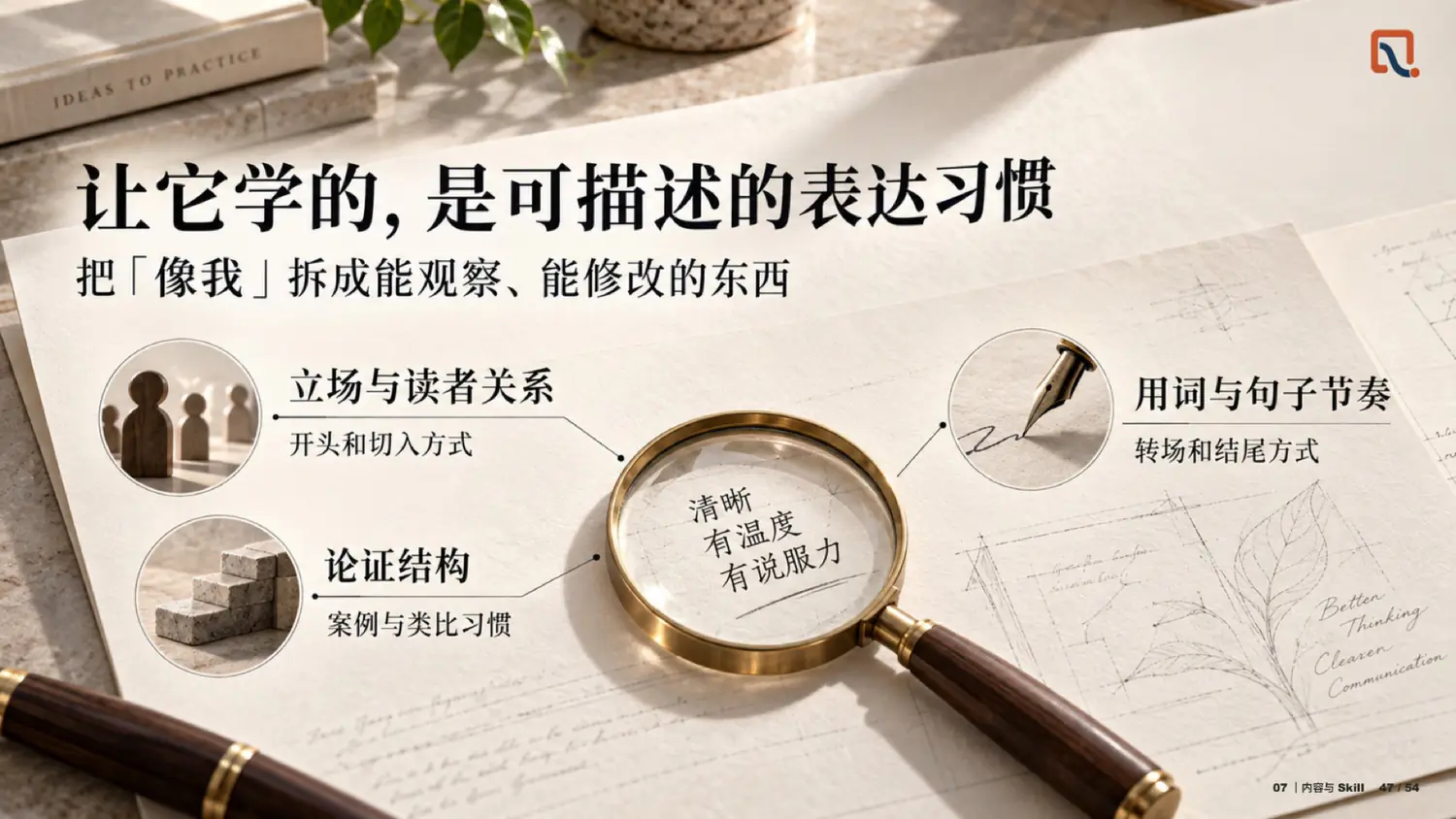 让它学的，是可描述的表达习惯