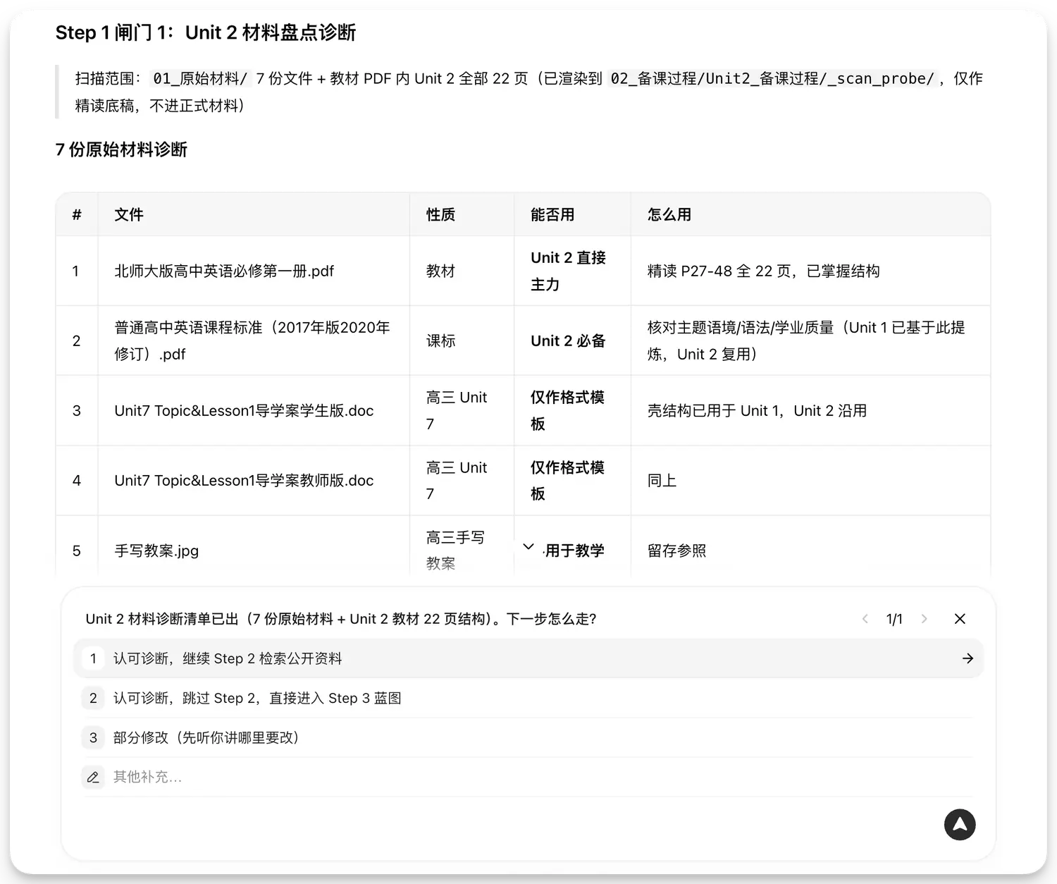 闸门 1：先诊断 Unit 2 材料，等人点头