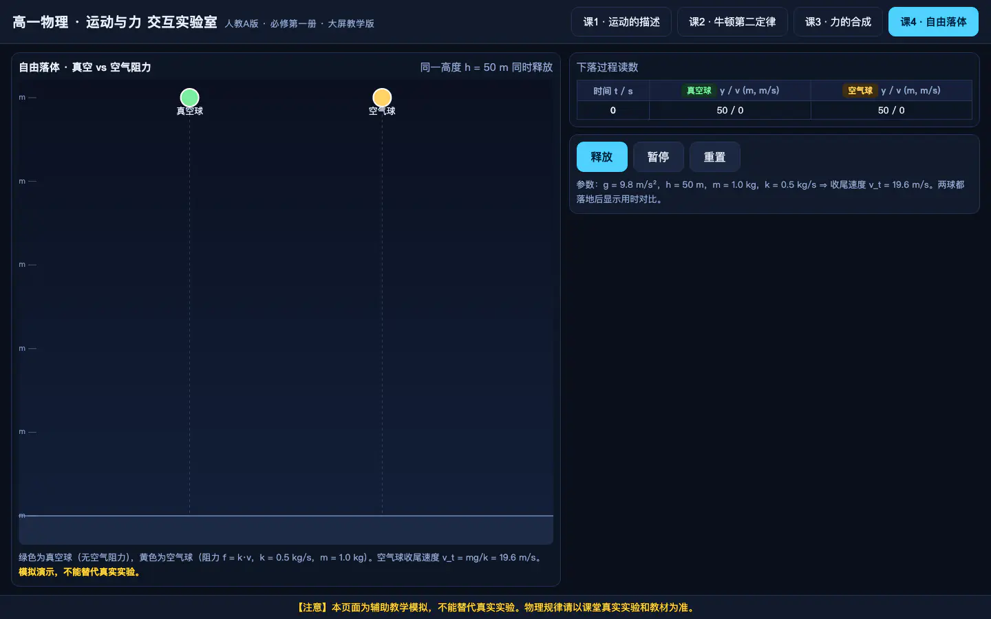 自由落体：真空球和空气球同屏